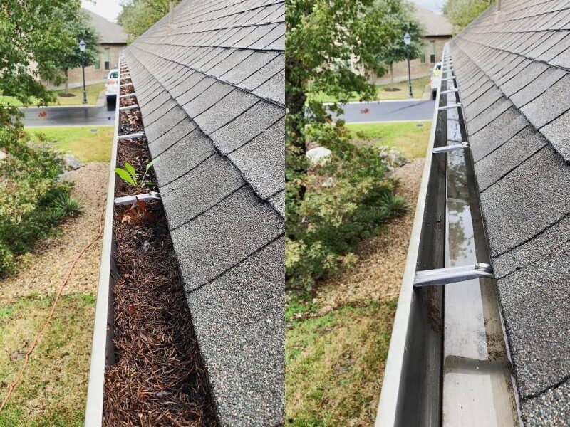 Gutter before and after cleaning